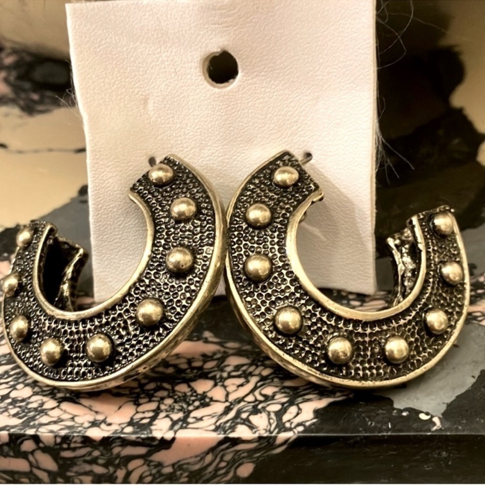 Free People Studded Gold and Black Hoop Earrings